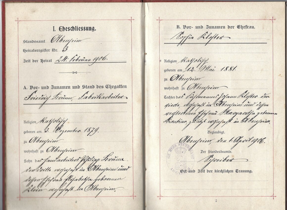 Auszug Familienstammbuch